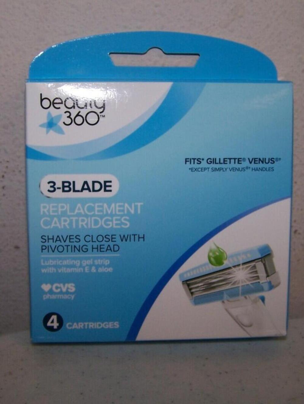 BEAUTY 360 3-BLADE WOMENS REPLACEMENT SHAVING CARTRIDGES-4 CARTRIDGES IN BOX